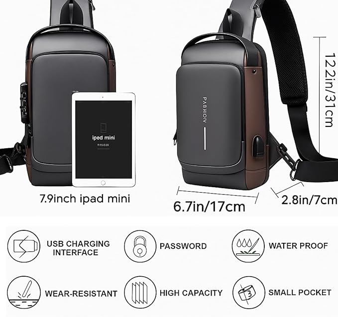 Brand: Lynacz Waterproof Sling Backpack | Anti-Theft Crossbody Bag with USB Charging, Hidden Pockets & Durable Zippers | Best for Office, Travel, Sports, Cycling & Daily Use