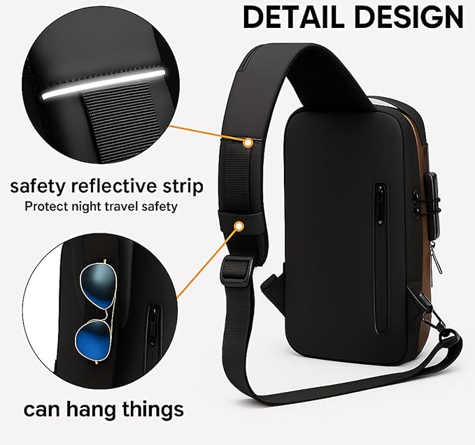 Brand: Lynacz Waterproof Sling Backpack | Anti-Theft Crossbody Bag with USB Charging, Hidden Pockets & Durable Zippers | Best for Office, Travel, Sports, Cycling & Daily Use